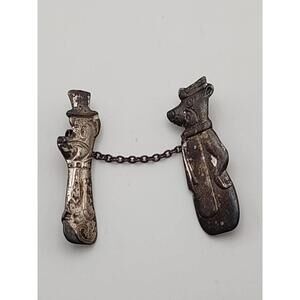 Vtg 1960s Yogi Bear & Boo Boo Sterling Sweater Clip Pins